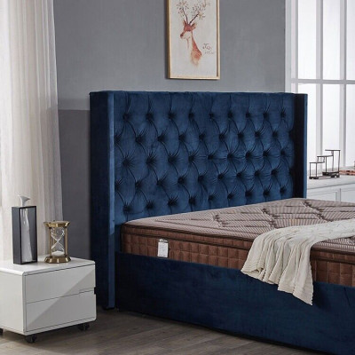 Koninklijk blauwe slaapkamer bed gestoffeerde tweepersoonsbedden Chesterfield ontwerp