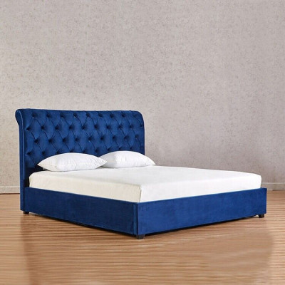 Blauw Chesterfield tweepersoonsbed slaapkamer luxe meubels gestoffeerde bedden
