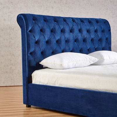 Blauw Chesterfield tweepersoonsbed slaapkamer luxe meubels gestoffeerde bedden