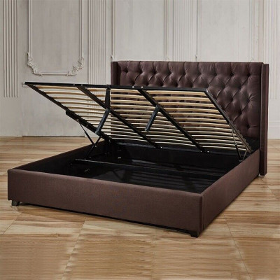 Slaapkamer bed 200x200cm gestoffeerde bedden Chesterfield textiel stof