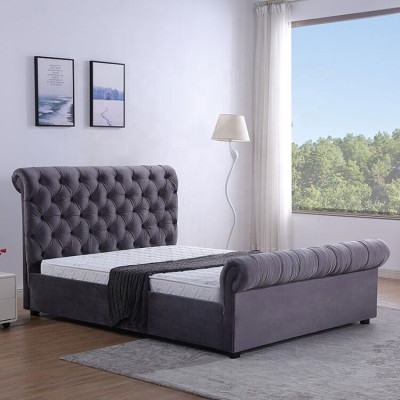 Ontwerp Chesterfield Bed Textiel Lederen Hotelbedden Slaapkamer Nieuw Fluweel Bekleding