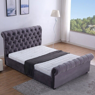 Ontwerp Chesterfield Bed Textiel Lederen Hotelbedden Slaapkamer Nieuw Fluweel Bekleding