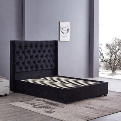 Moderne zwarte Chesterfield luxe bed textiel tweepersoonsbedden