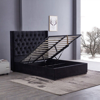 Moderne zwarte Chesterfield luxe bed textiel tweepersoonsbedden