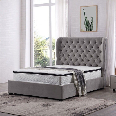 Luxe grijs designer tweepersoonsbed gestoffeerde bedden