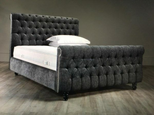 Chesterfield Bed Design Slaapkamer Engels Bed 200x200cm Textiel Bekleding