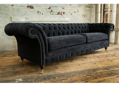 Hoogwaardige Chesterfield bank gestoffeerde vierzits textiel bank XXL stof.
