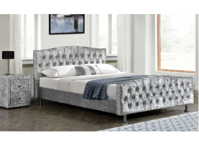 Beklede Chesterfield grijze luxe tweepersoonsbed slaapkamer ontwerper bedden