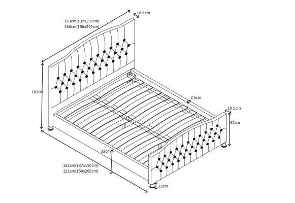 Beklede Chesterfield grijze luxe tweepersoonsbed slaapkamer ontwerper bedden