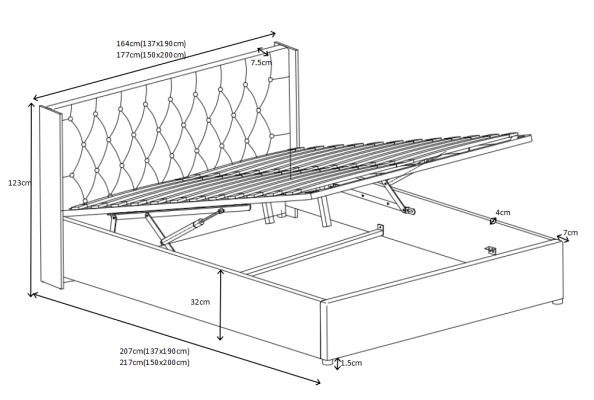 Chesterfieldbed ontwerp slaapkamer Engelse bedden 180x200cm textiel