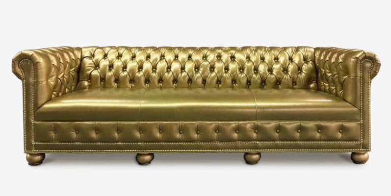 Chesterfield 3-zits bank bankstel lederen bekleding zit stof gouden zitplaats nieuw