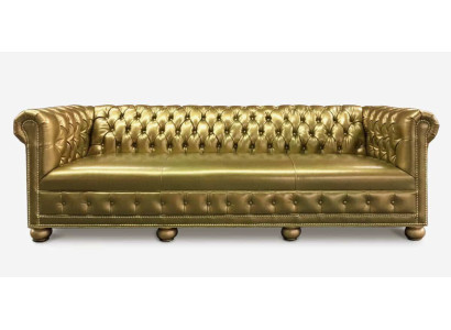 Chesterfield 3-zits bank bankstel lederen bekleding zit stof gouden zitplaats nieuw