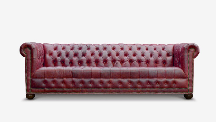 Chesterfield 3-zits bank bankstel lederen bekleding zit stof gouden zitplaats nieuw