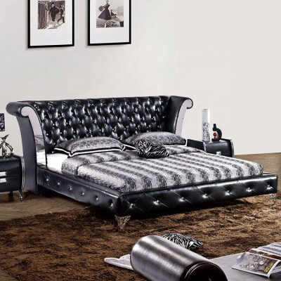 Roestvrijstalen luxe Chesterfield leren bedden, dubbel gestoffeerde designerbedden hotel
