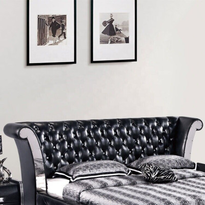 Roestvrijstalen luxe Chesterfield leren bedden, dubbel gestoffeerde designerbedden hotel