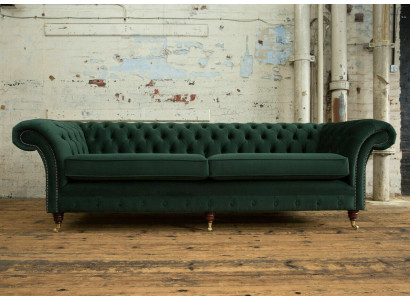 Groene Chesterfield textiel lederen bank bank bekleding grote zitkussen xxl 265cm nieuw