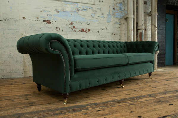 Groene Chesterfield textiel lederen bank bank bekleding grote zitkussen xxl 265cm nieuw