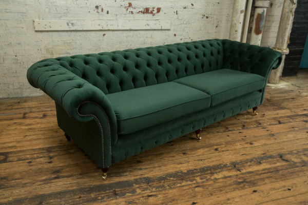 Groene Chesterfield textiel lederen bank bank bekleding grote zitkussen xxl 265cm nieuw