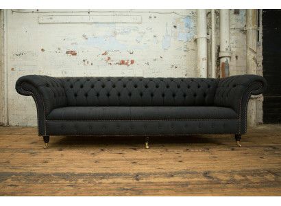 Zwarte Chesterfield Textiel Lederen Bank Bank Kussen Groot Zitkussen xxl 265cm