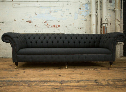 Zwarte Chesterfield Textiel Lederen Bank Bank Kussen Groot Zitkussen xxl 265cm