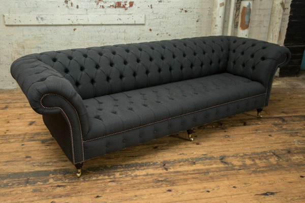 Zwarte Chesterfield Textiel Lederen Bank Bank Kussen Groot Zitkussen xxl 265cm
