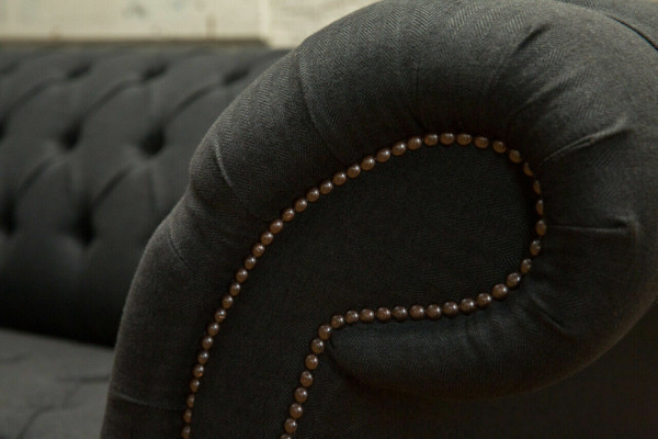 Zwarte Chesterfield Textiel Lederen Bank Bank Kussen Groot Zitkussen xxl 265cm