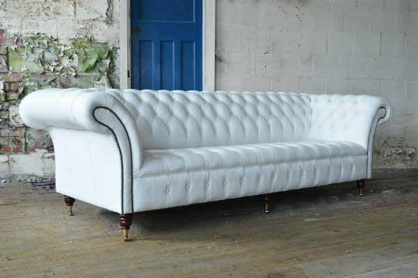 Klassieke Chesterfield bank 4-zitsbank Sofa Couch Fluweel Leder Design groot wit