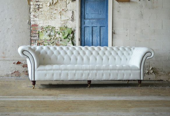 Klassieke Chesterfield bank 4-zitsbank Sofa Couch Fluweel Leder Design groot wit