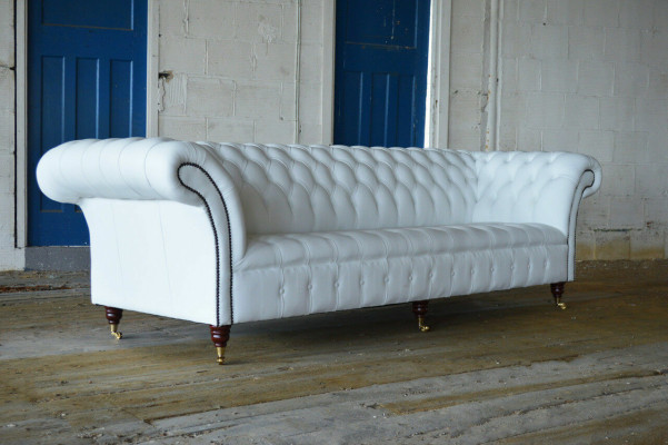 Klassieke Chesterfield bank 4-zitsbank Sofa Couch Fluweel Leder Design groot wit