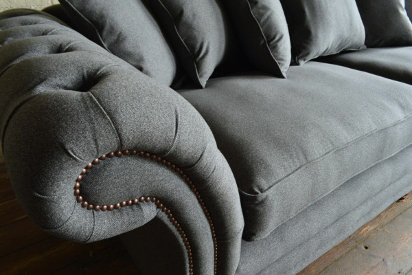 Klassieke Chesterfield bankstel 4-zitsbank Bank Velours Leder Design Grijs 265cm