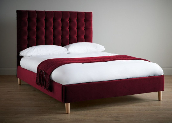 Rood luxe fluwelen textielbed met dubbel design Chesterfield 180x200cm Bedden Nieuw