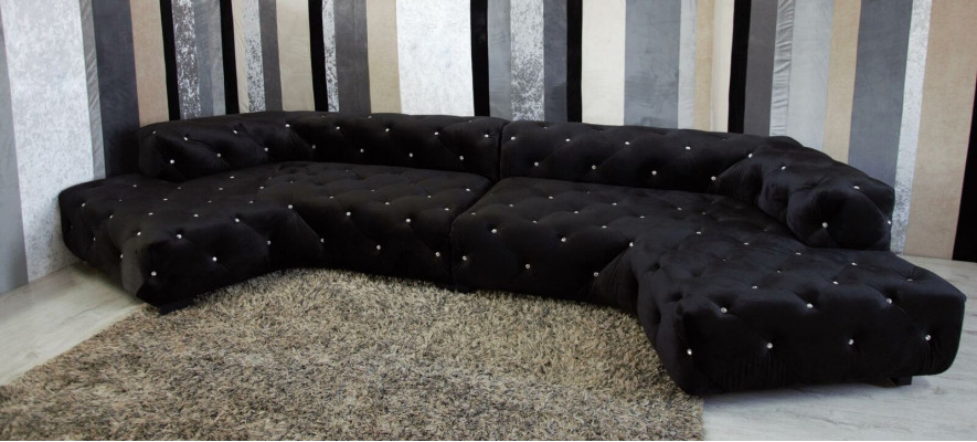 Klassieke designer Chesterfield fluwelen bank met kristallen stenen woonlandschap