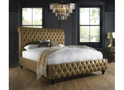 Gouden luxe fluwelen textiel Engels bed dubbel design Chesterfield 160x200cm bedden