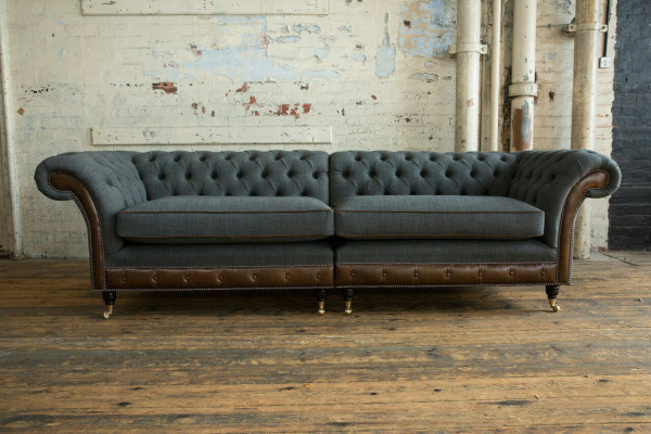 Chesterfield Bank Bank Beklede banken Banken Vierzitter Stof 265cm Zitkussen