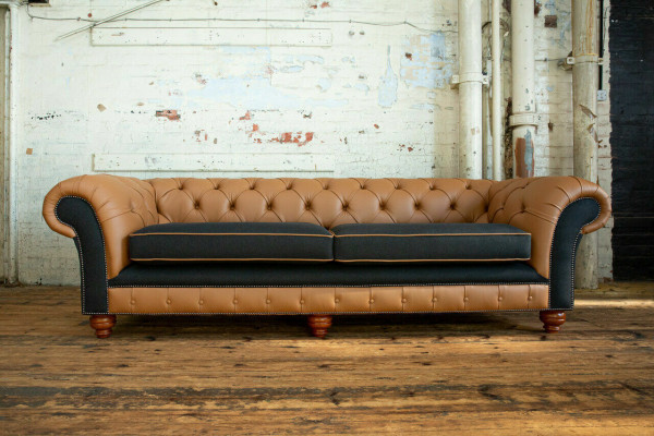 Bruine Chesterfield bank 4-zits bankstel Fluweel Leder design