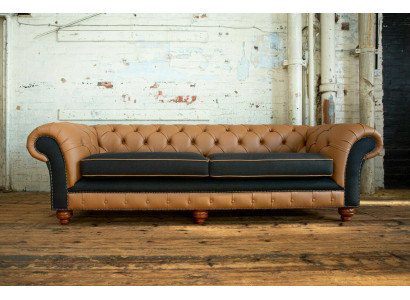 Bruine Chesterfield bank 4-zits bankstel Fluweel Leder design