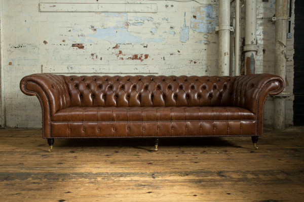Chesterfield Bruin Bank Bank Bekleding 4-Zits Bankstel Bankstelbanken 265cm