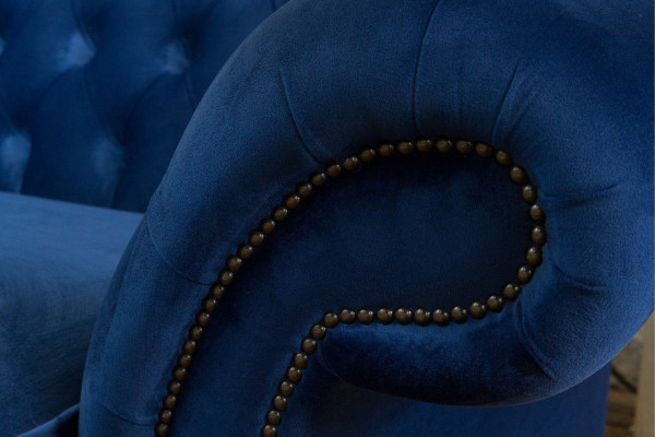 Klassieke Chesterfield bank 4-zits bank Sofa Fluweel Leer Blauw Design Bekleding