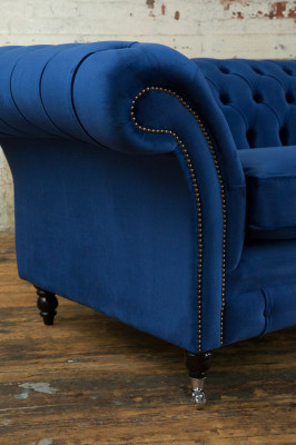 Klassieke Chesterfield bank 4-zits bank Sofa Fluweel Leer Blauw Design Bekleding