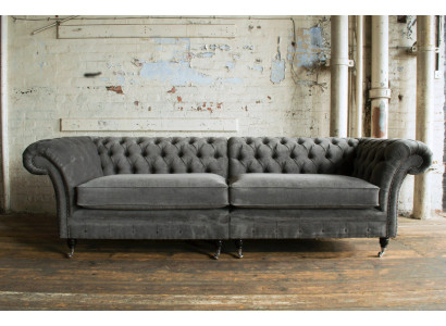 Klassieke Chesterfieldbank 4-zits designbanken gestoffeerde banken leder bruin