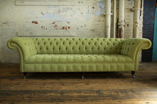 Klassieke Chesterfield bank 4-zits banken bankstellen Leer Groen Design Bekleding