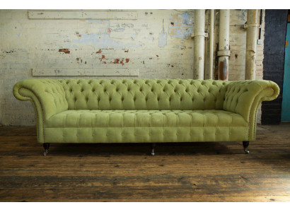 Klassieke Chesterfield bank 4-zits banken bankstellen Leer Groen Design Bekleding