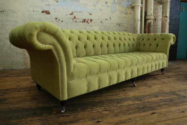Klassieke Chesterfield bank 4-zits banken bankstellen Leer Groen Design Bekleding