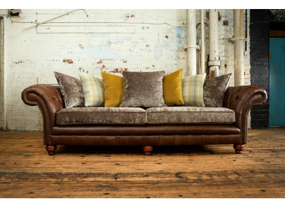 Klassieke Chesterfield bank 4-zits banken banken leer bruin design bekleding