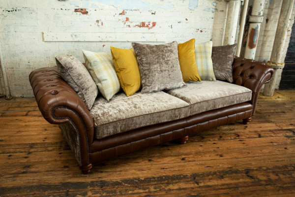 Klassieke Chesterfield bank 4-zits banken banken leer bruin design bekleding