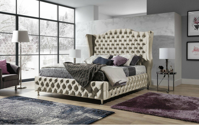 Zwart bed Chesterfield gestoffeerd tweepersoonsbed Luxe slaapkamer Design Bedden