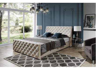 Chesterfield Bed Slaapkamer Bedden Textiel 200x200cm Fluweel Groot Hotel Beige Nieuw