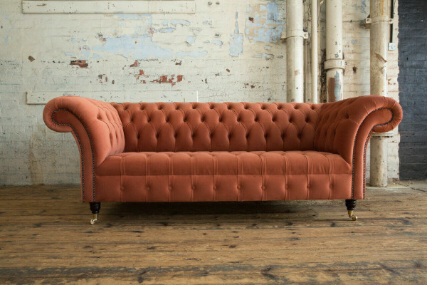 Luxe oranje Chesterfield 3-zits designer woonkamerbank