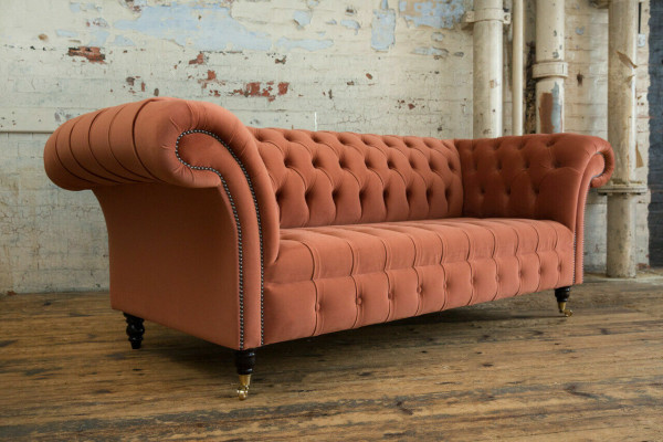 Luxe oranje Chesterfield 3-zits designer woonkamerbank