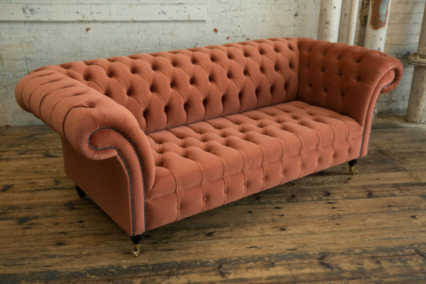 Luxe oranje Chesterfield 3-zits designer woonkamerbank